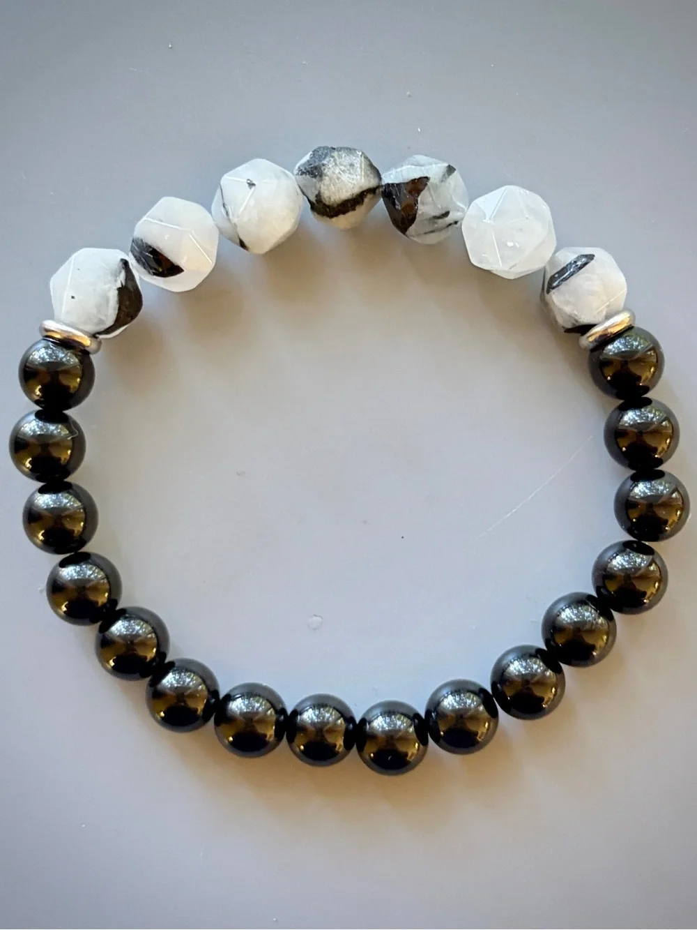 Black and white Rutilated Quartz Handcrafted Bead Bracelet